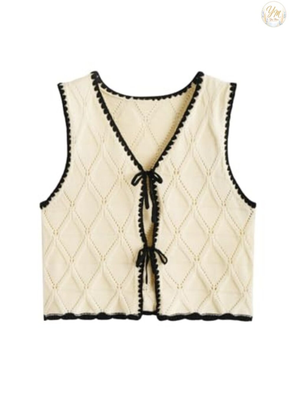 Women's Bow Tie Crochet Sweater Vest Knot Front V Neck Knit Top
